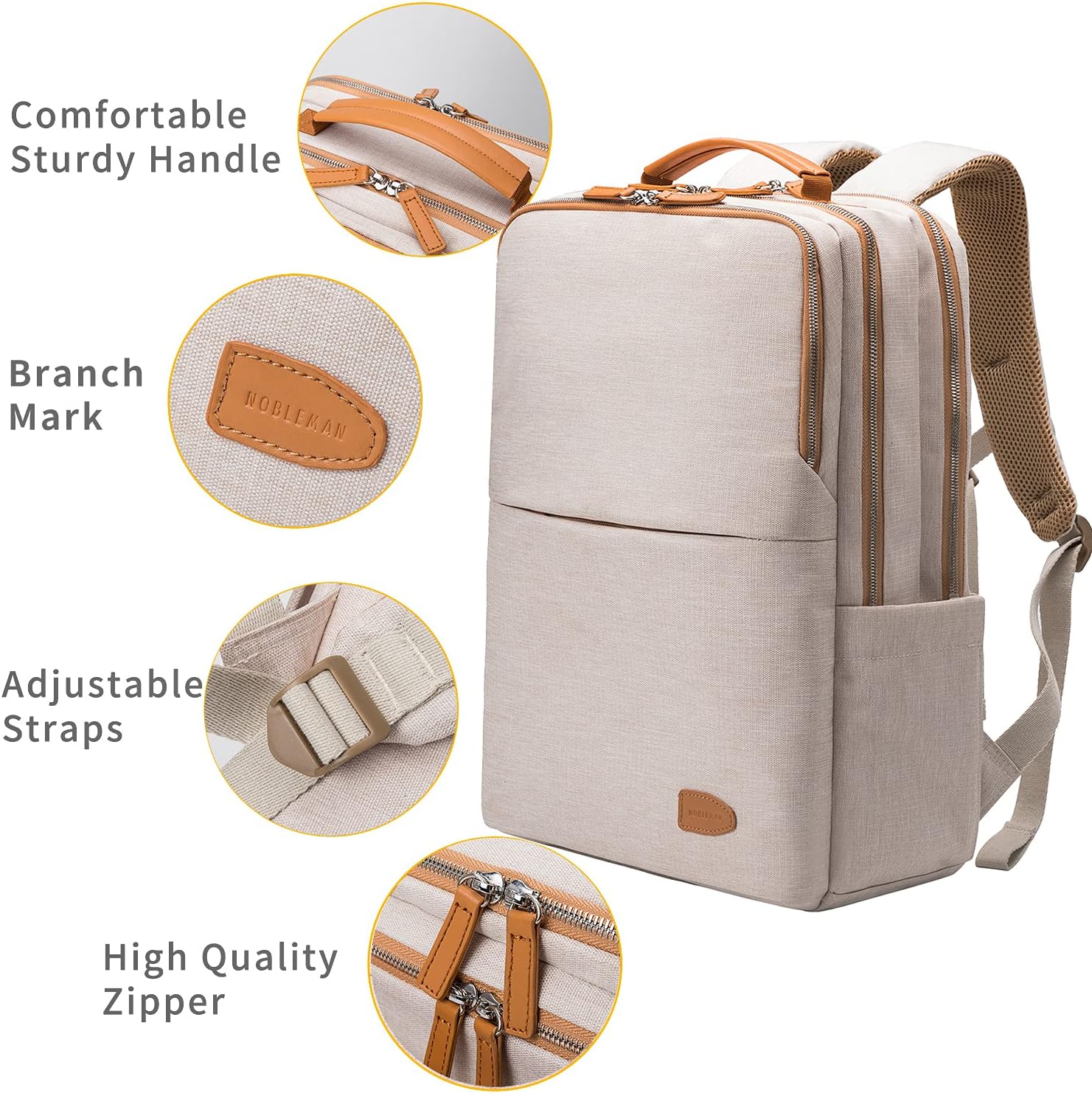 NOBLEMAN Best Laptop Backpack for Women, Professional Adult Office Commuter Womens Computer Backpack, Luxury Lightweight Carry on Travel Personal Item Bag For Airlines Fits 16 Laptop (Beige Plus) - Image 6