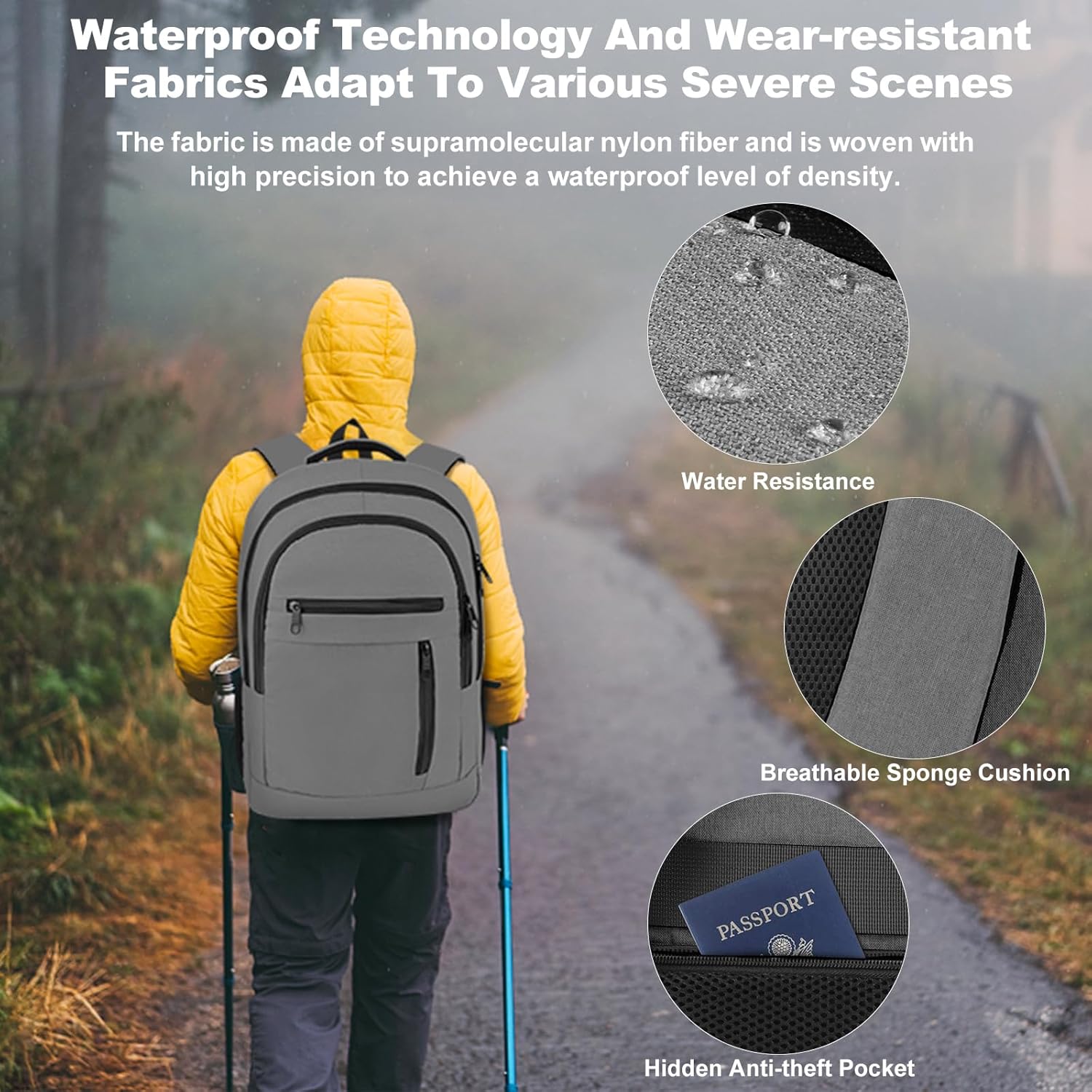 Travel Laptop Backpack, Extra Large Laptop Backpack, 17 Inch Laptop Backpack, 40L Heavy Duty Water Resistant TSA Airline Approved Business Work Computer College School Backpack Bag for Men Women, Grey - Image 2