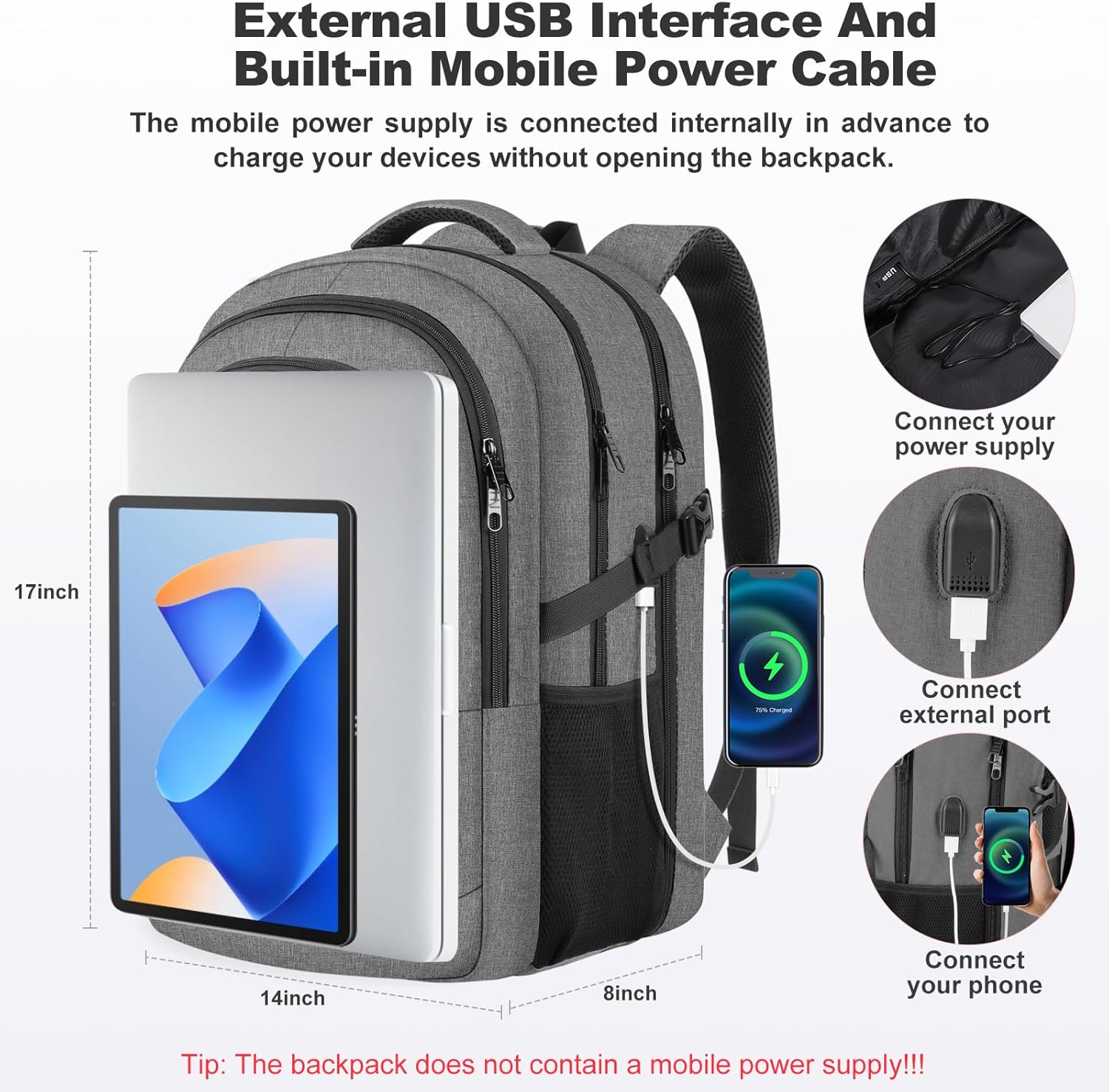 Travel Laptop Backpack, Extra Large Laptop Backpack, 17 Inch Laptop Backpack, 40L Heavy Duty Water Resistant TSA Airline Approved Business Work Computer College School Backpack Bag for Men Women, Grey - Image 3